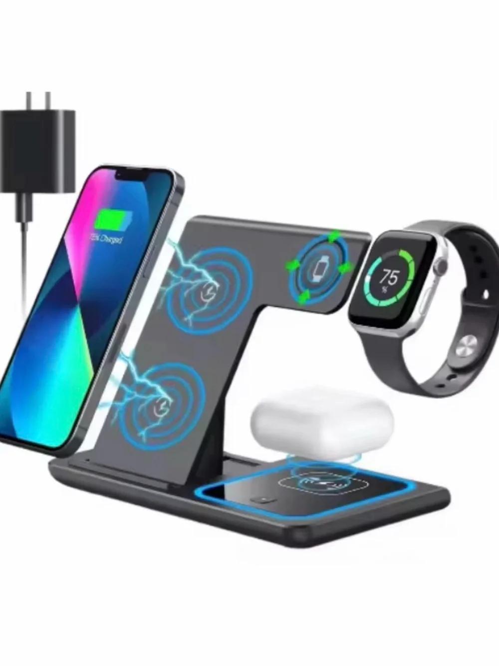 3‑in‑1 Foldable Wireless Charging Station – White